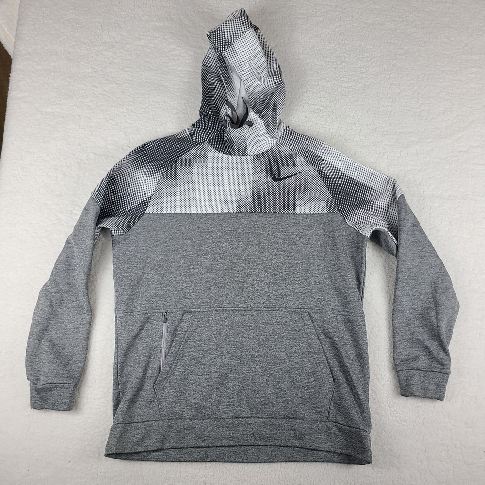 Nike Hoodie Mens Large Gray White Dri Fit‎ Standard Fit Sweater Activewear